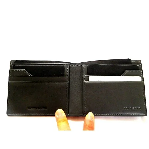 BLACK GREY COLE HAAN Bi fold Mens Wallet Men Leather NEW Credit Card Holder - Picture 2 of 8